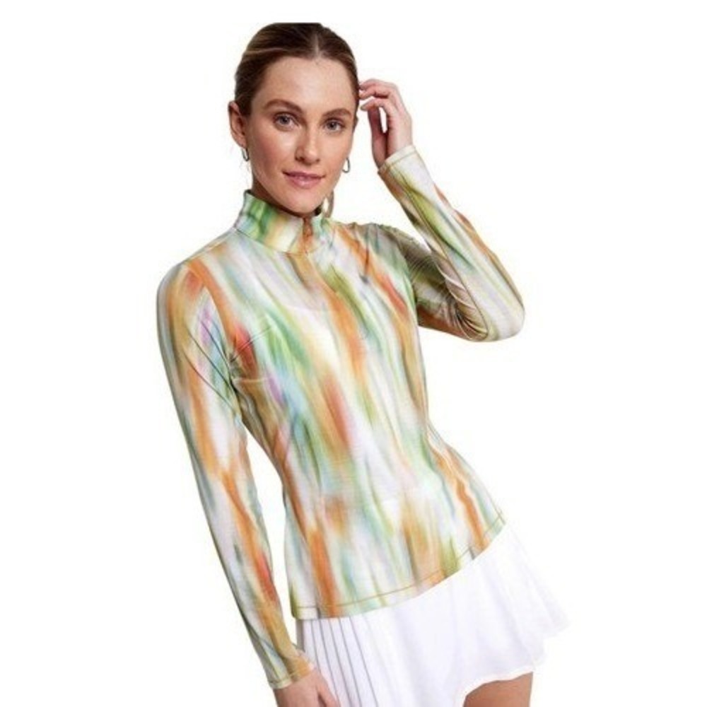 Calia Tissue Textured UV Quarter Zip Long Sleeve Workout Shirt Filtered Floral M